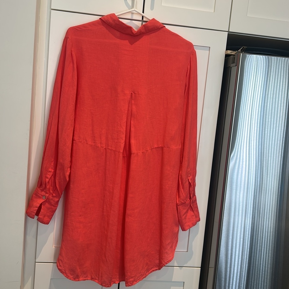 Massimo Dutti Coral Linen Hi Low Tunic Blouse Size XS - Picture 7 of 14